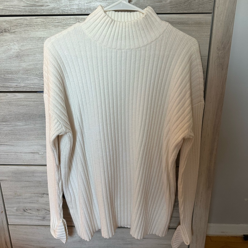 LOFT Cream Ribbed Turtleneck Sweater